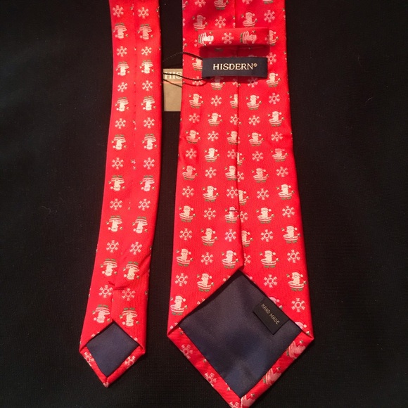 Hisdern Necktie Red With Santa Snowflake Holiday - Picture 3 of 6